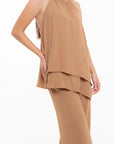 Conjunto de Blusa Halter y Pantalón Amplio Cafe