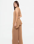 Conjunto de Blusa Halter y Pantalón Amplio Cafe