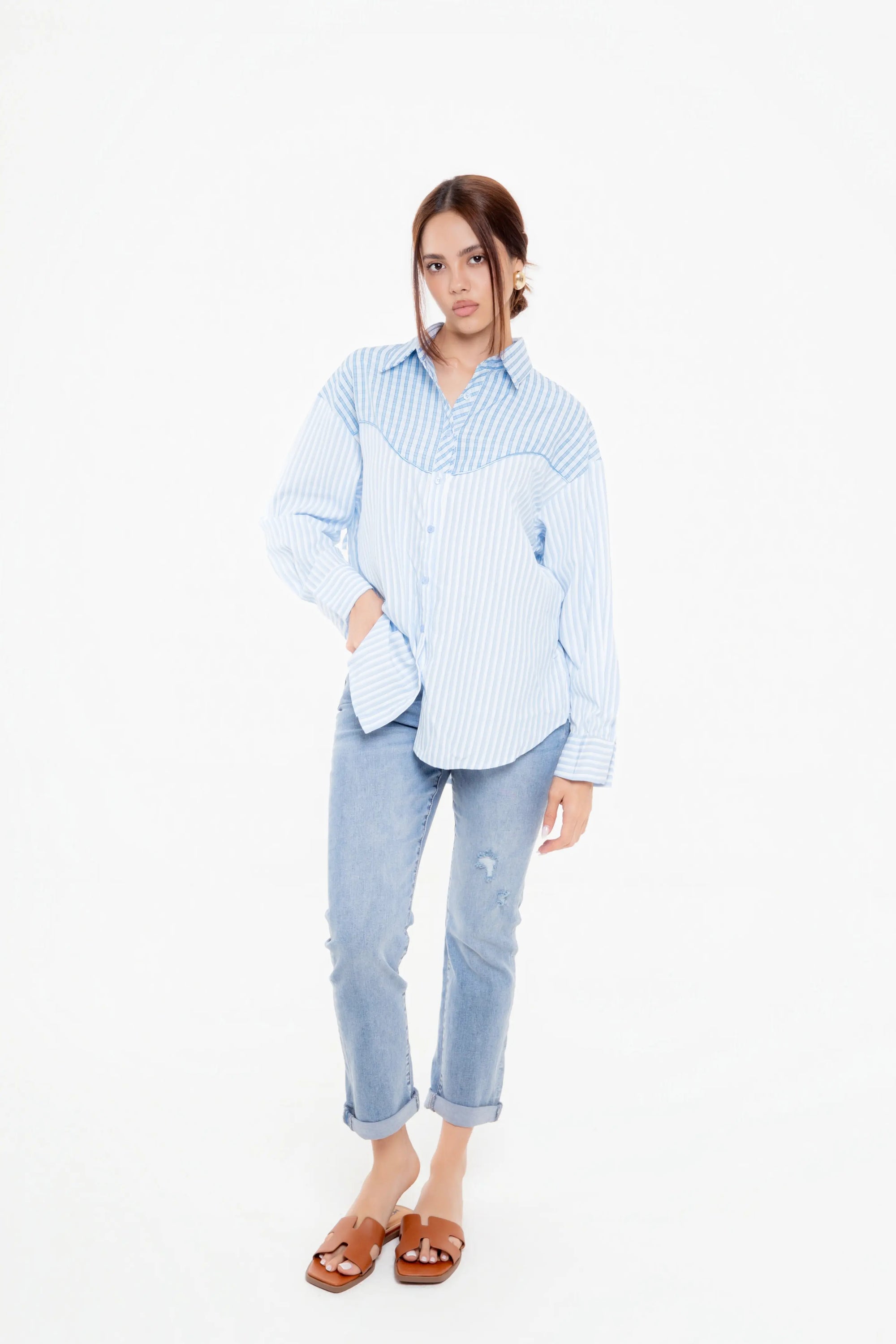 Blusa Camisera Azul Rayada
