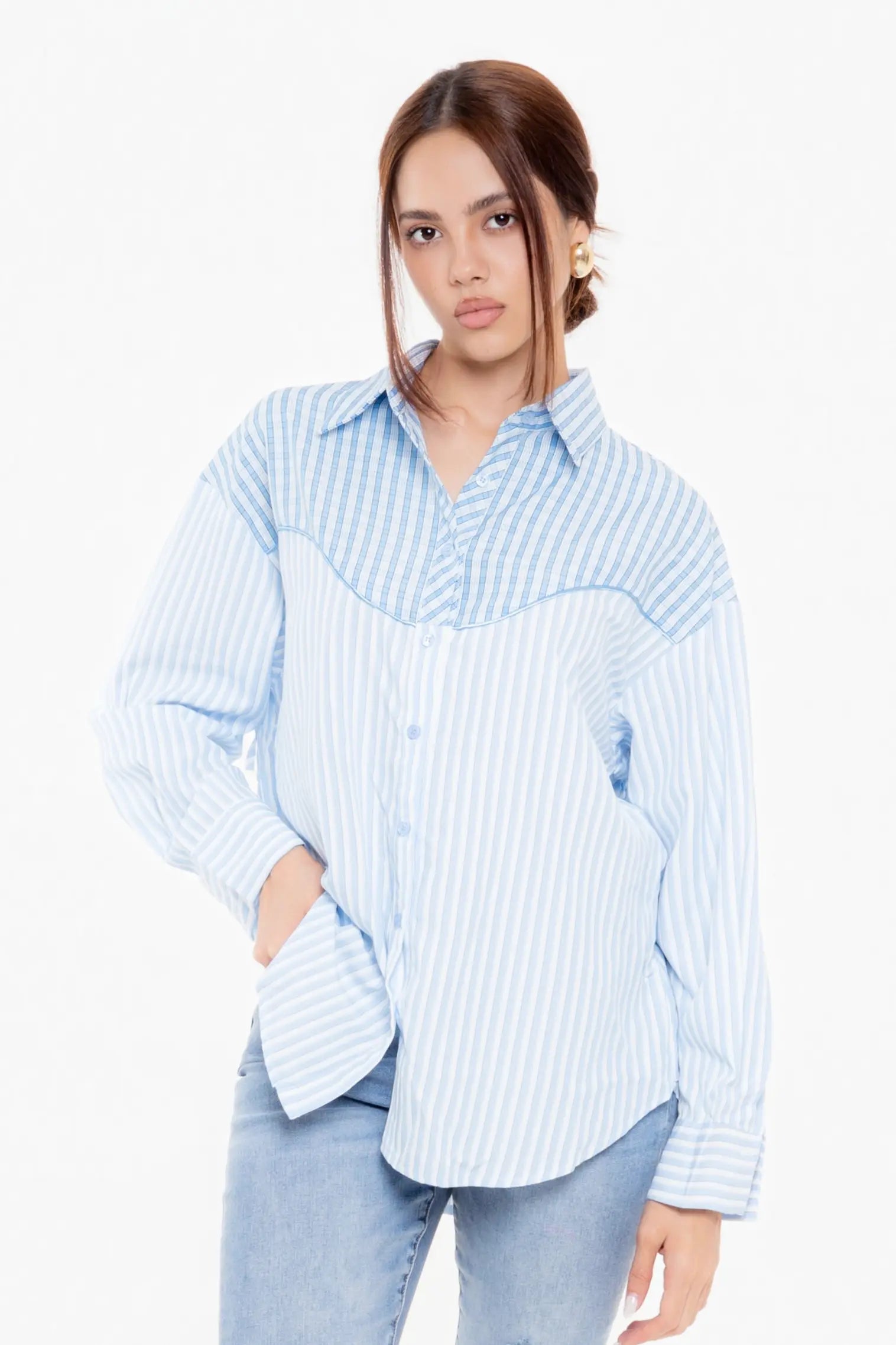 Blusa Camisera Azul Rayada