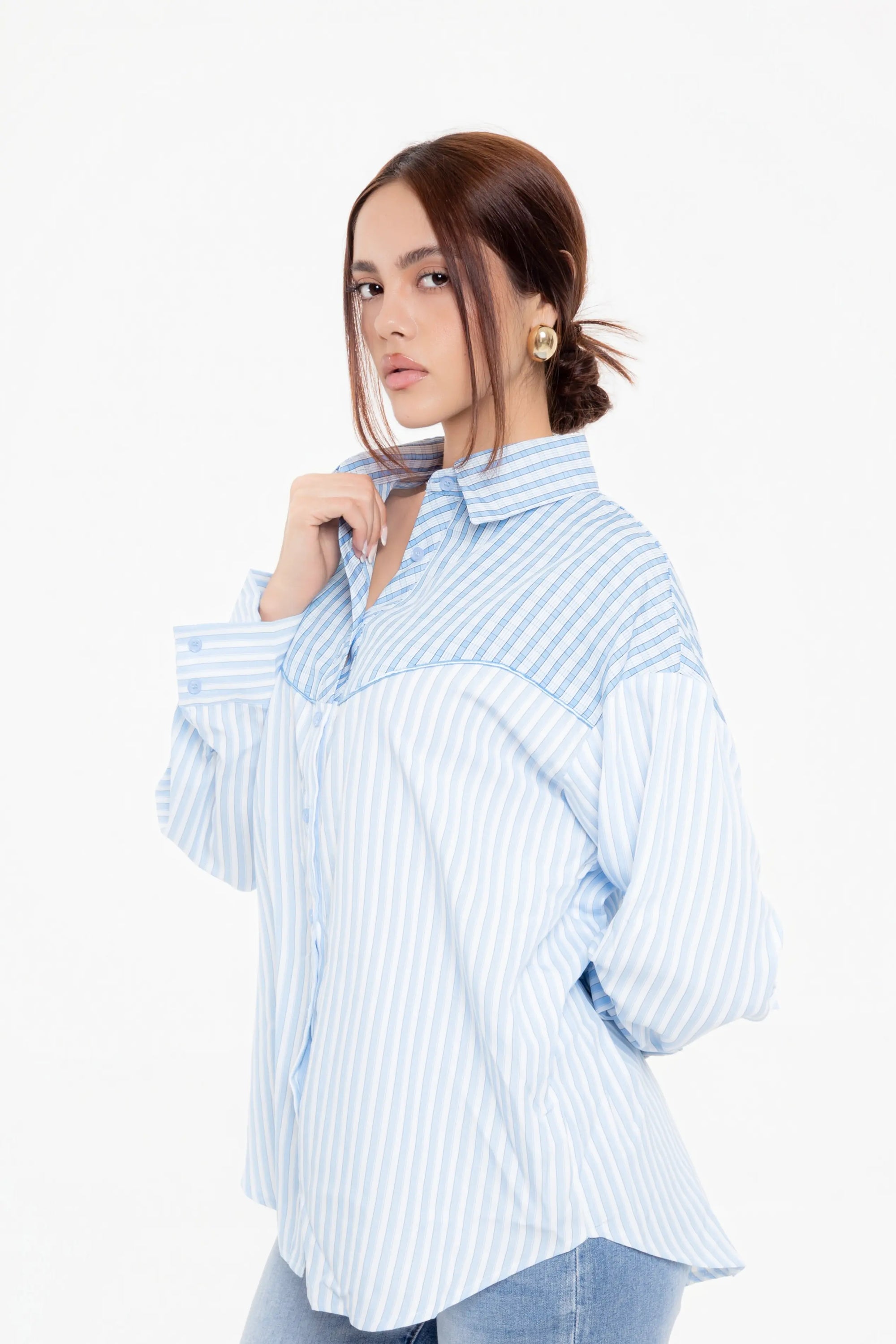 Blusa Camisera Azul Rayada