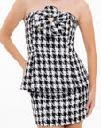Conjunto Strapless Blanco y Negro Estampado
