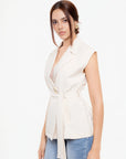 Chaleco Beige Tipo Blazer con Cinturón
