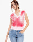 Camiseta Punto sin Mangas Rojo y Rosa