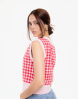 Camiseta Punto sin Mangas Rojo y Rosa