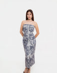 Vestido Midi Strapless Gris