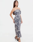 Vestido Midi Strapless Gris