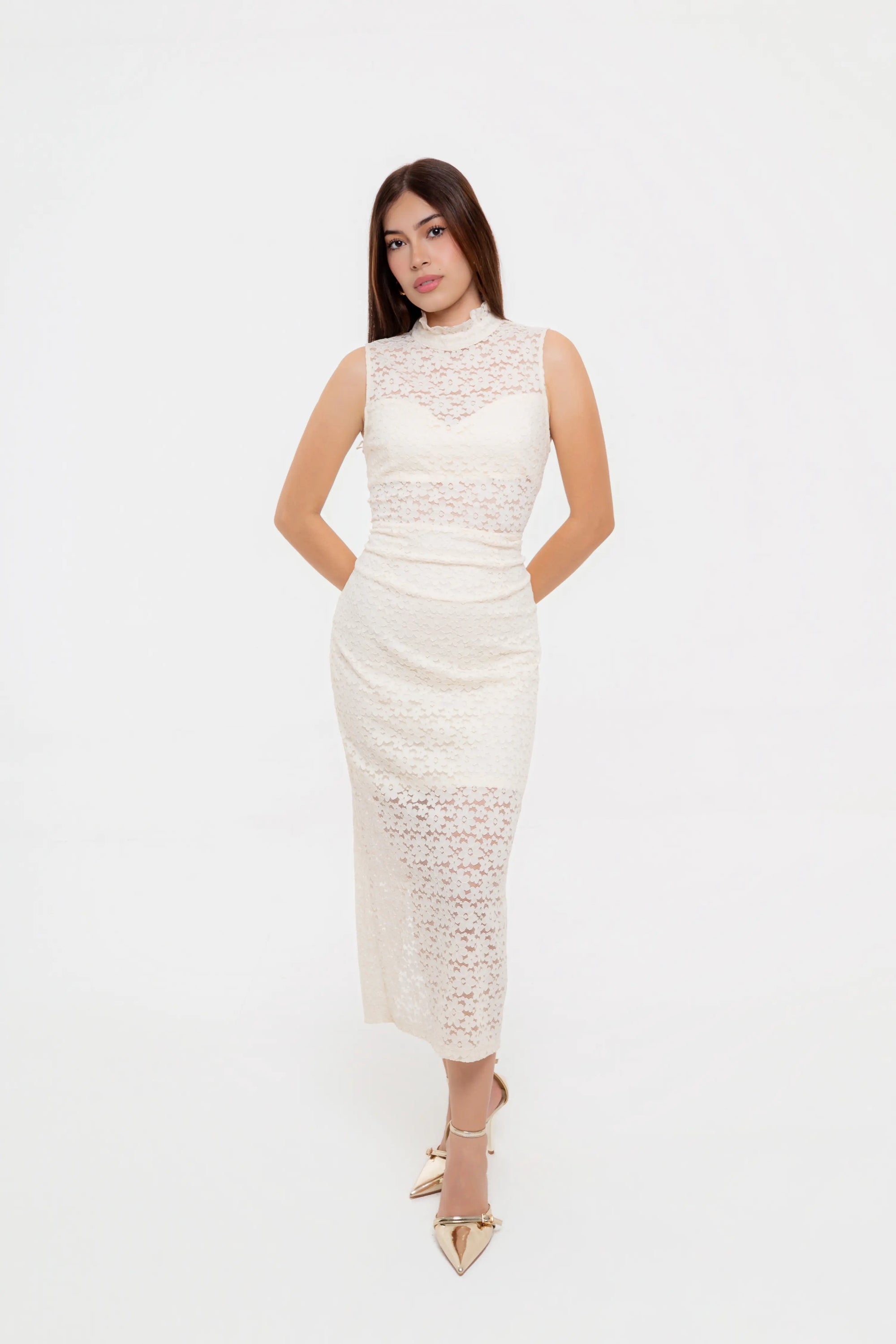 Vestido Midi Blanco Encaje