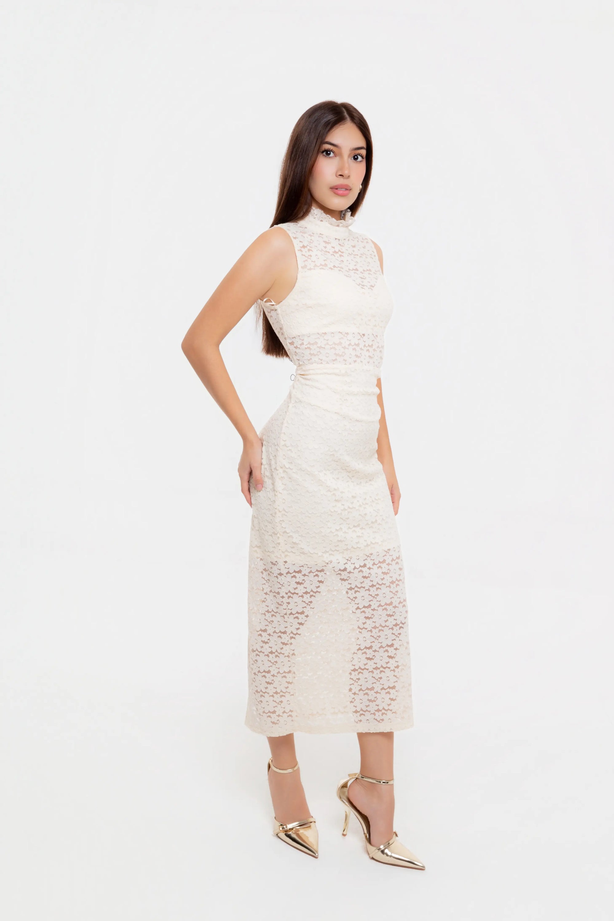 Vestido Midi Blanco Encaje