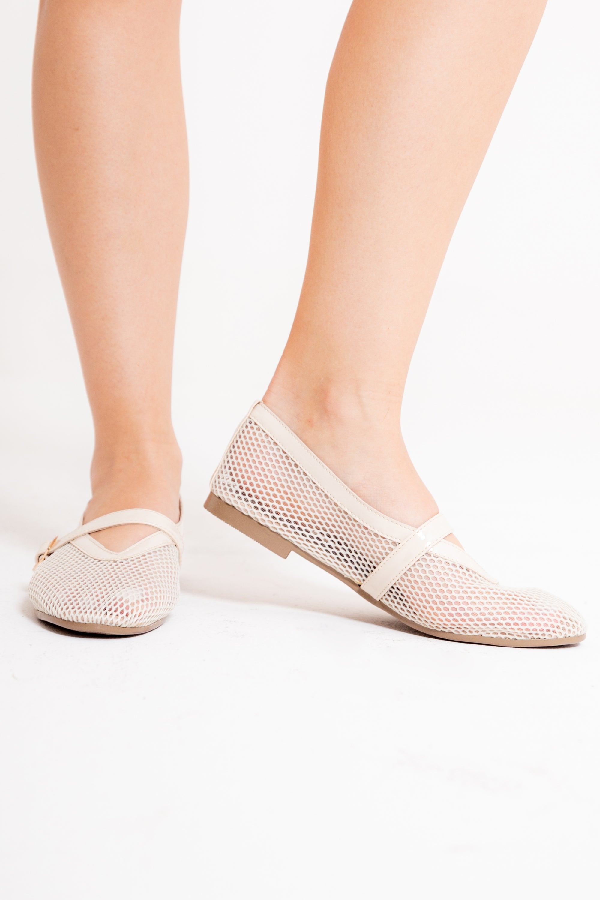Flats Mary Jane Mesh Beige