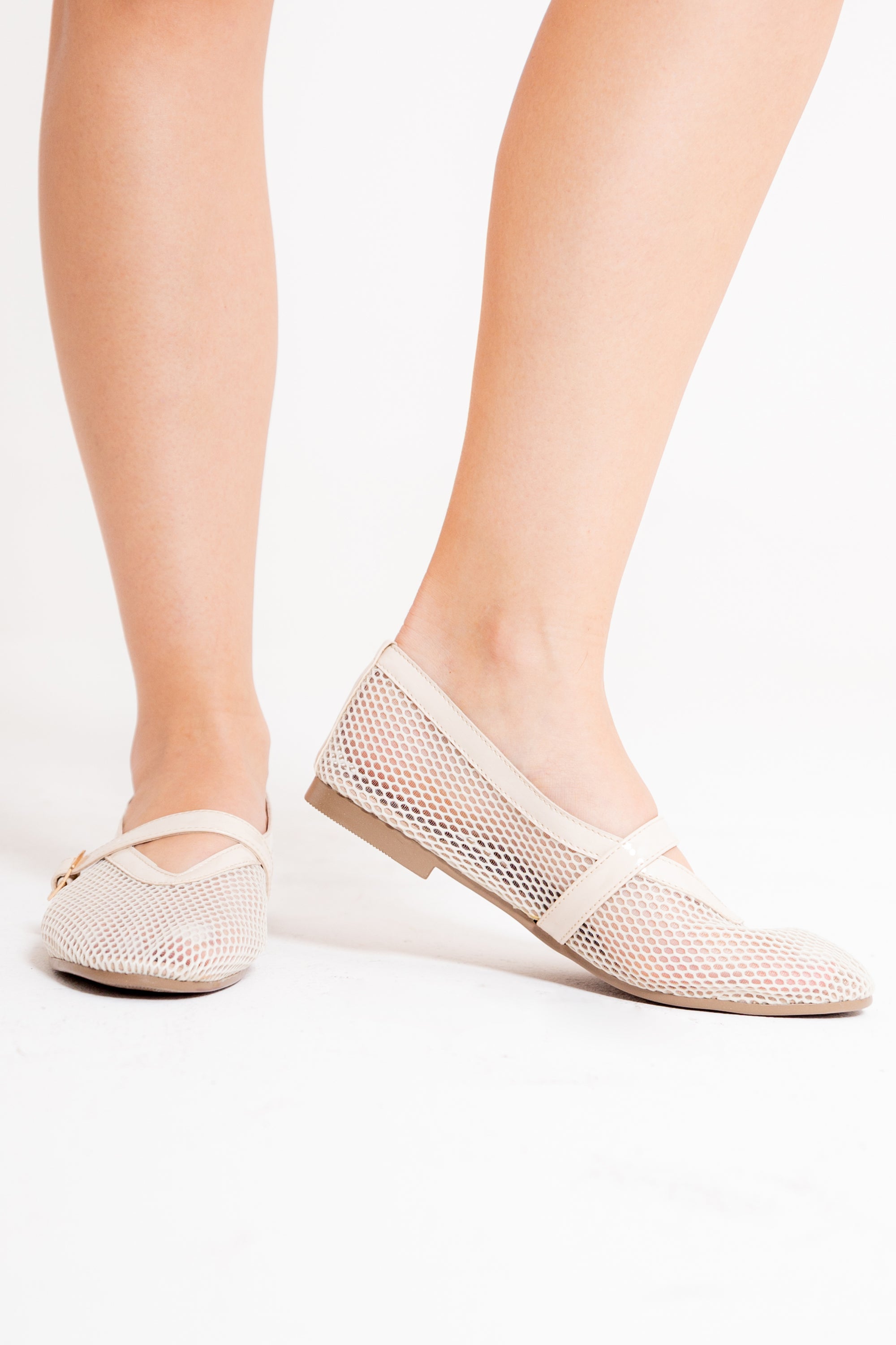 Flats Mary Jane Mesh Beige