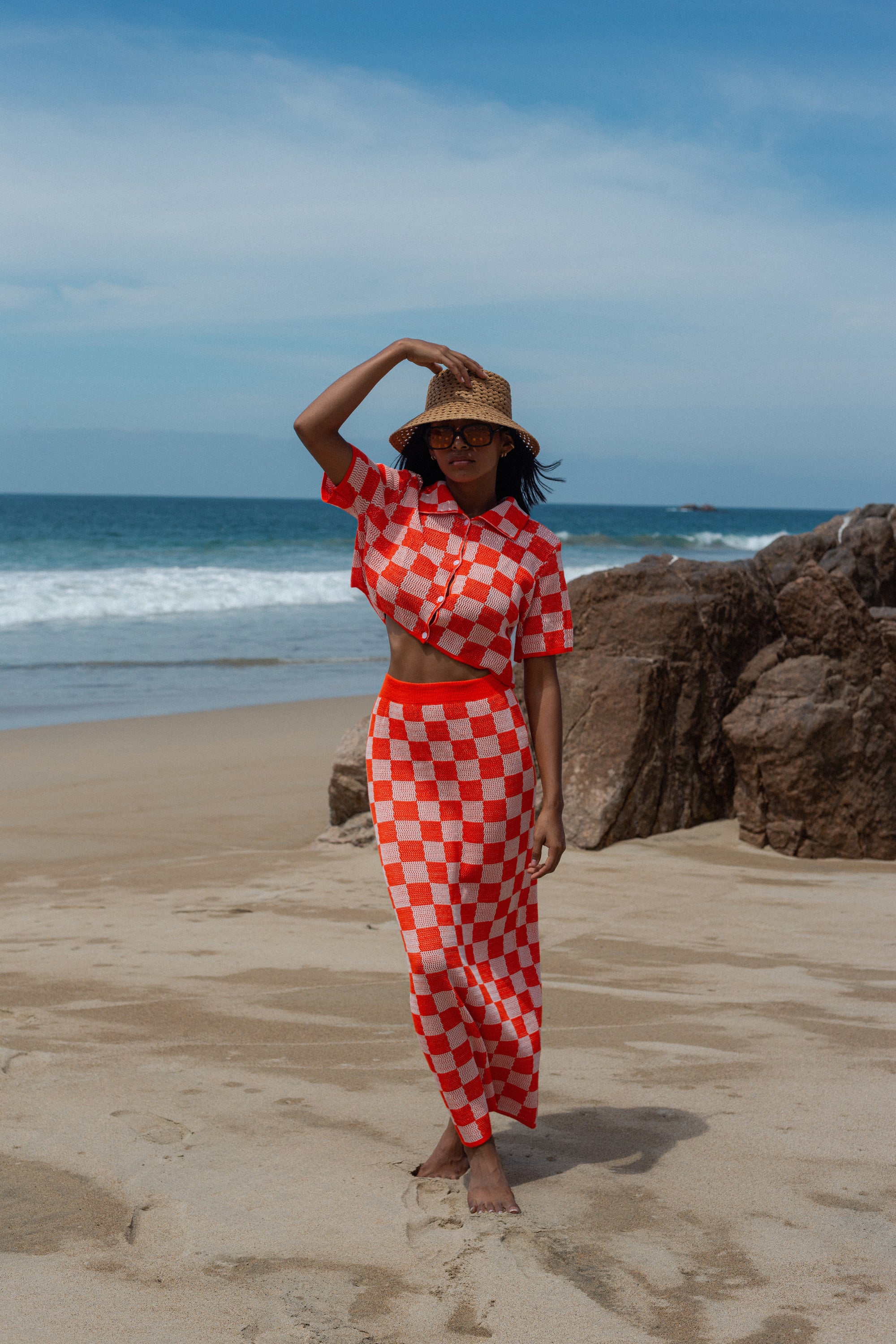 Conjunto Blusa y Falda Naranja Estapado