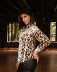 Blusa de Estampado Animal Print con Encaje
