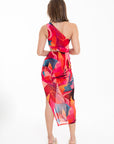 Vestido Midi Estampado Cut Out de un Hombro