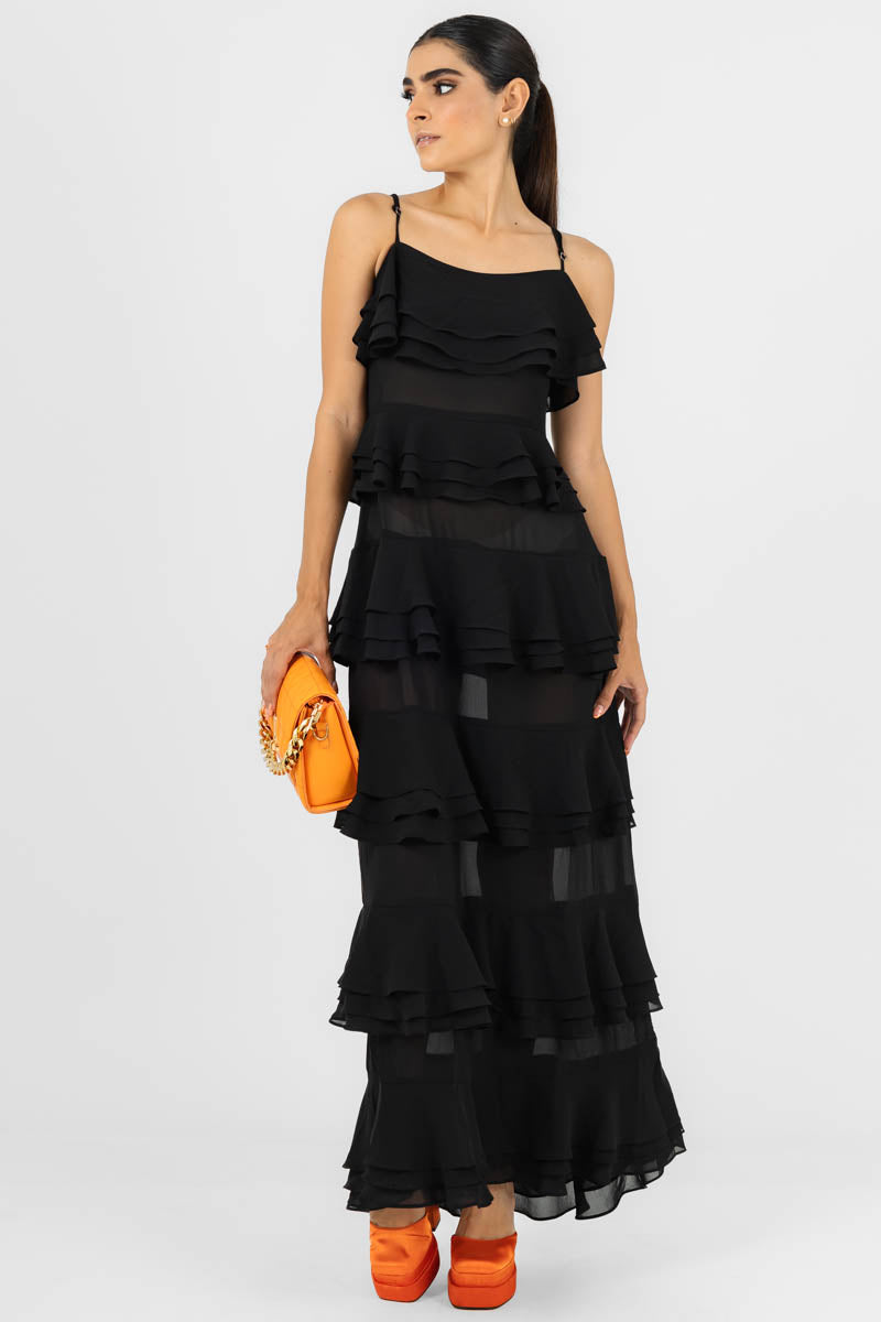 Vestido Negro Largo Olanes