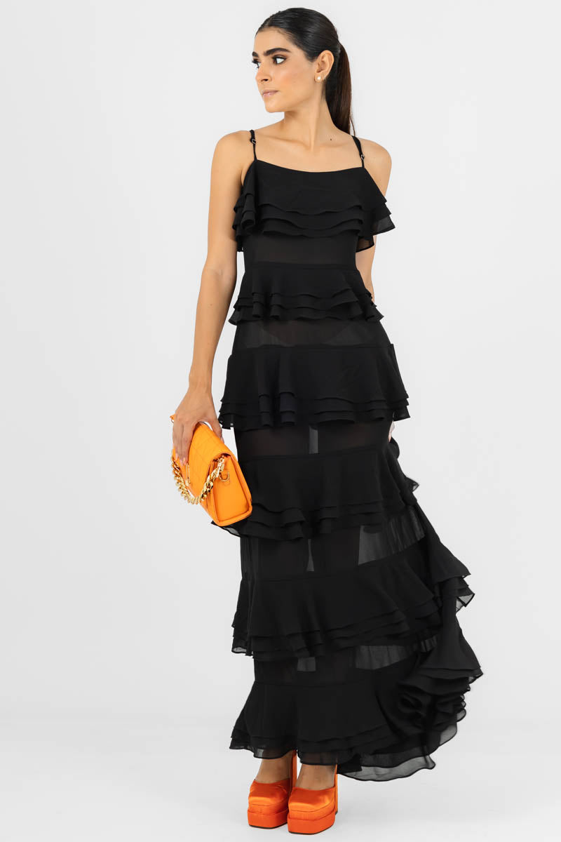 Vestido Negro Largo Olanes