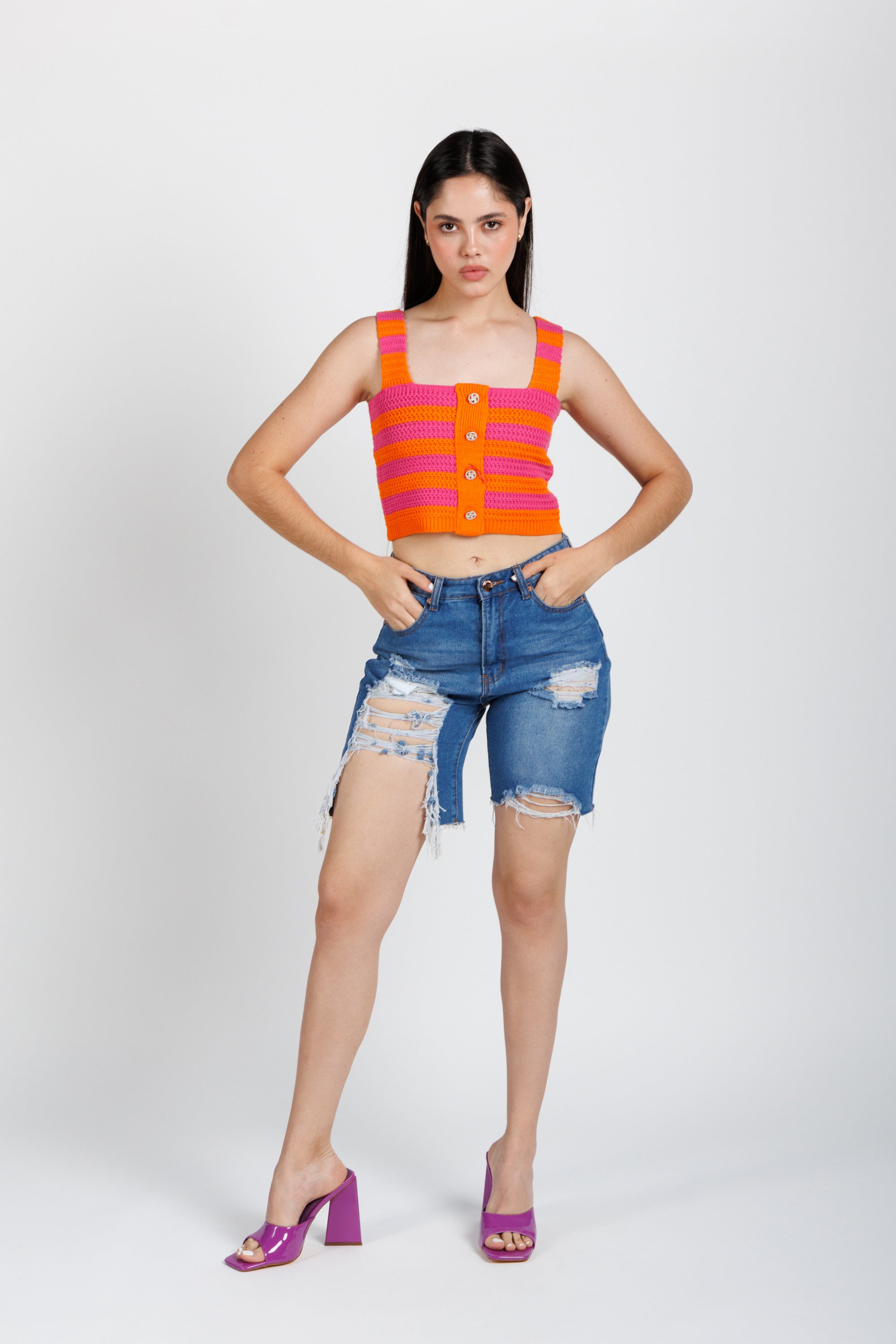 Top Tejido Rosa Naranja