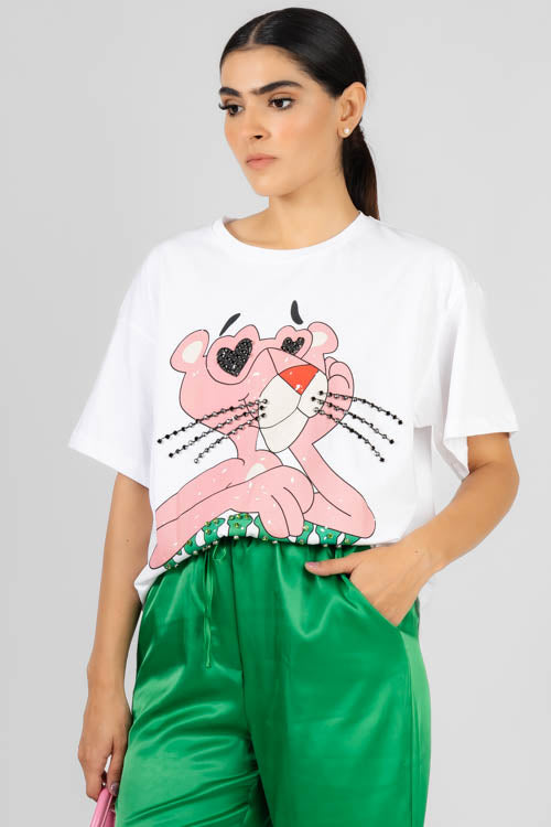 Blusa Pantera Rosa Blanca