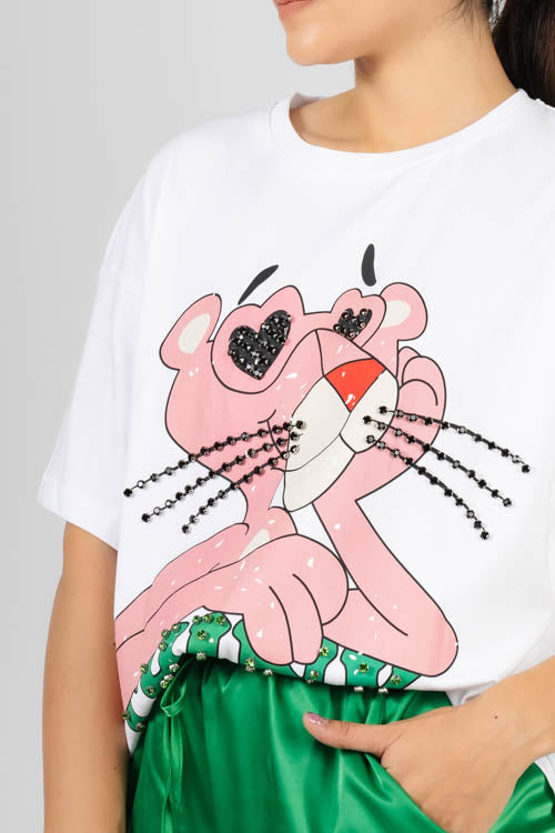 Blusa Pantera Rosa Blanca