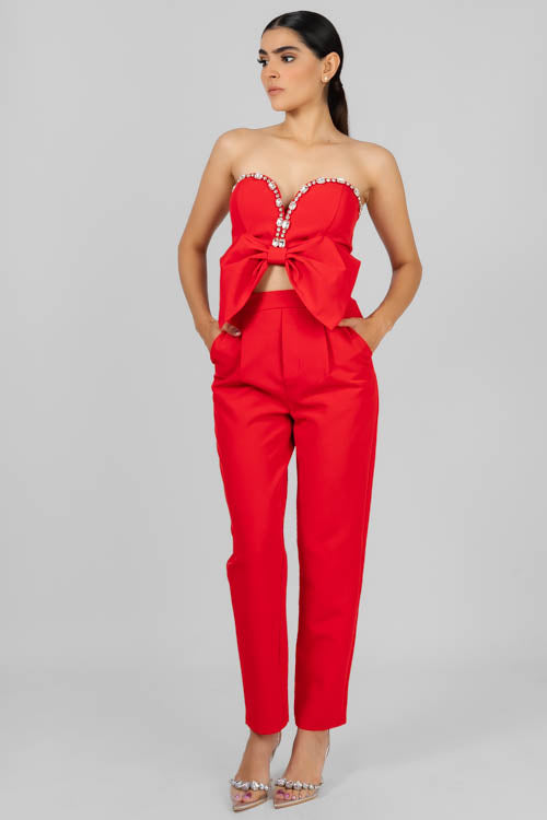 Conjunto Rojo Con Pedrería