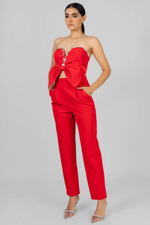 Conjunto Rojo Con Pedrería