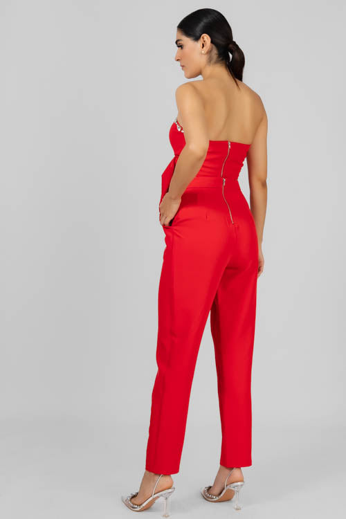 Conjunto Rojo Con Pedrería