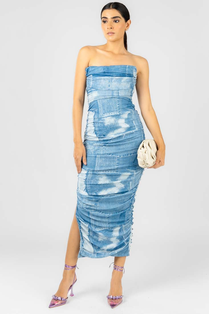 Vestido Strapless Azul