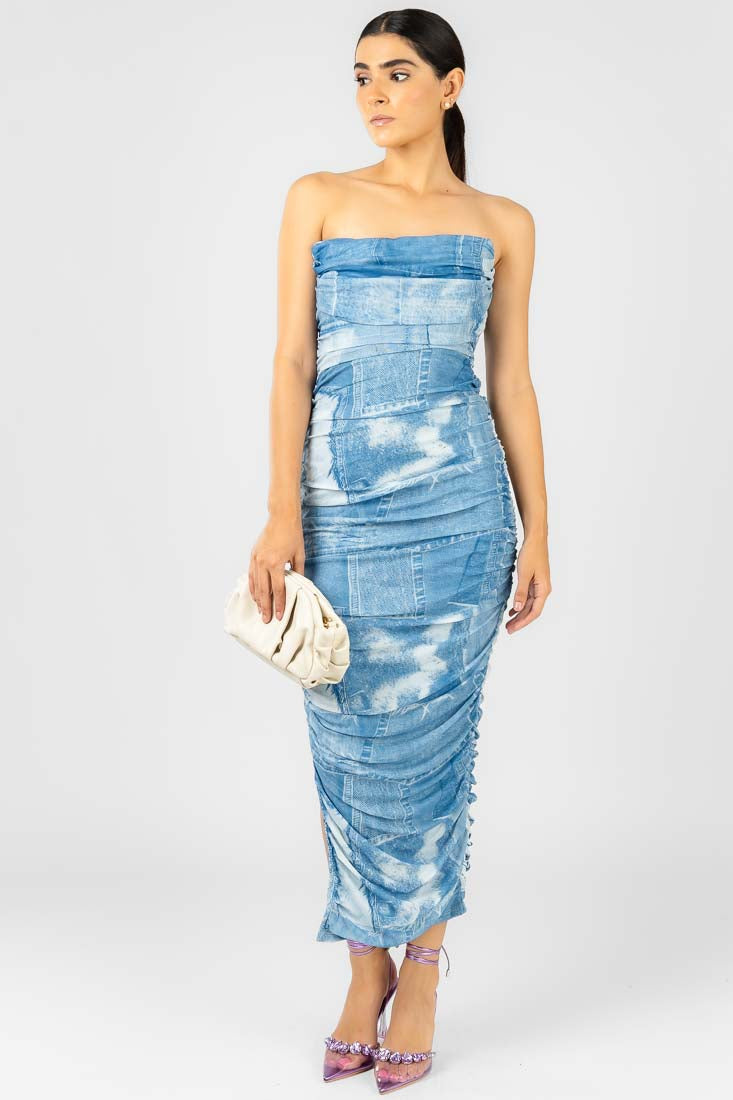 Vestido Strapless Azul