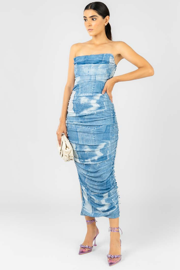 Vestido Strapless Azul