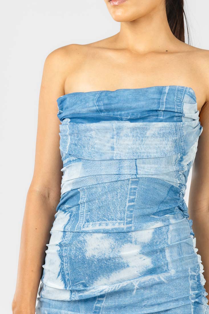 Vestido Strapless Azul