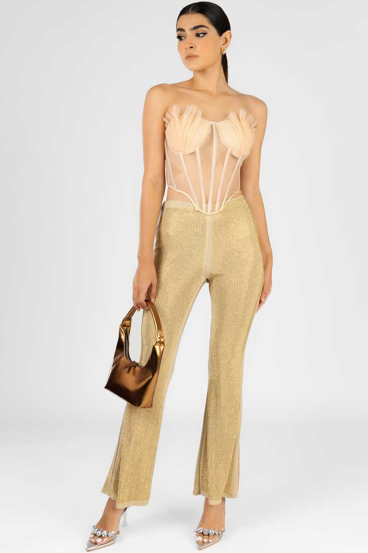 Top Transparente Beige Plisado