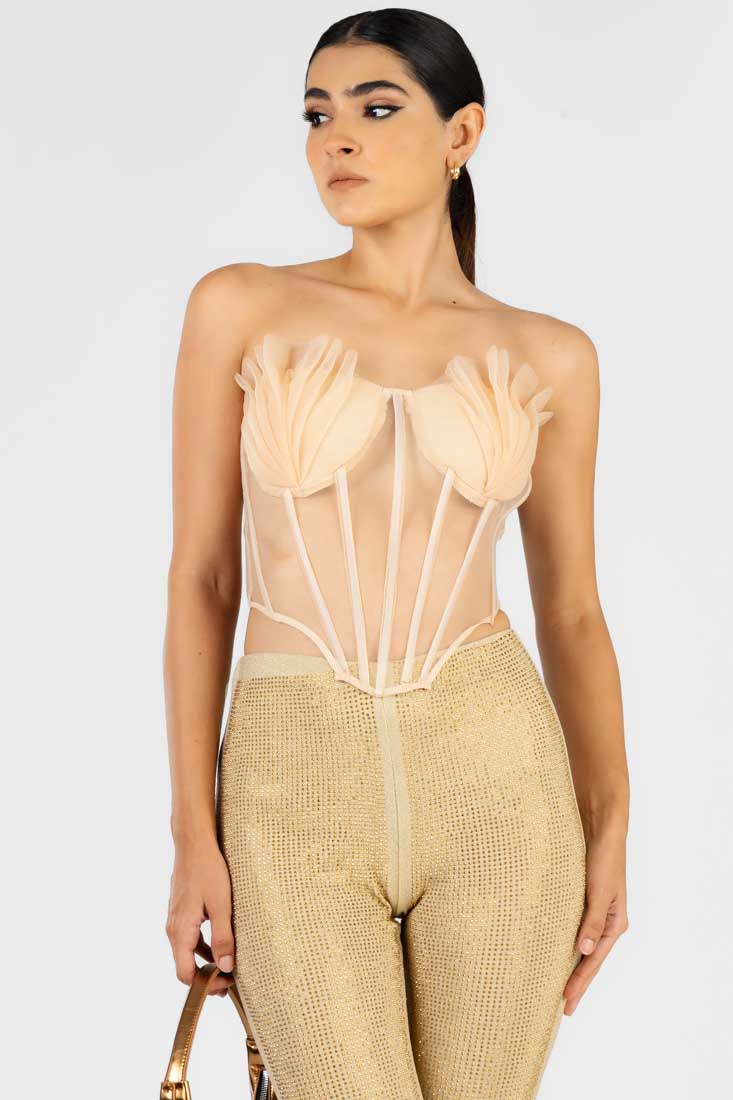 Top Transparente Beige Plisado