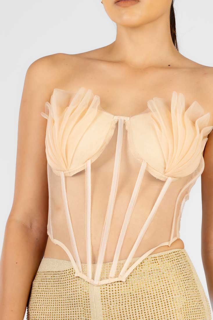 Top Transparente Beige Plisado