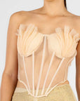 Top Transparente Beige Plisado
