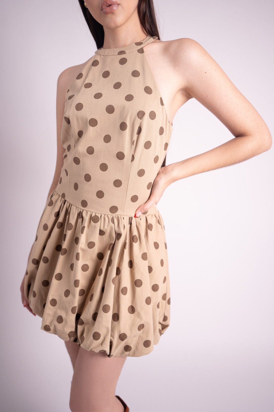 Vestido de Lunares Corto Beige