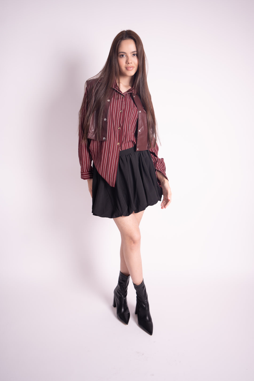 Camisa Rayada con Chaleco Efecto Piel
