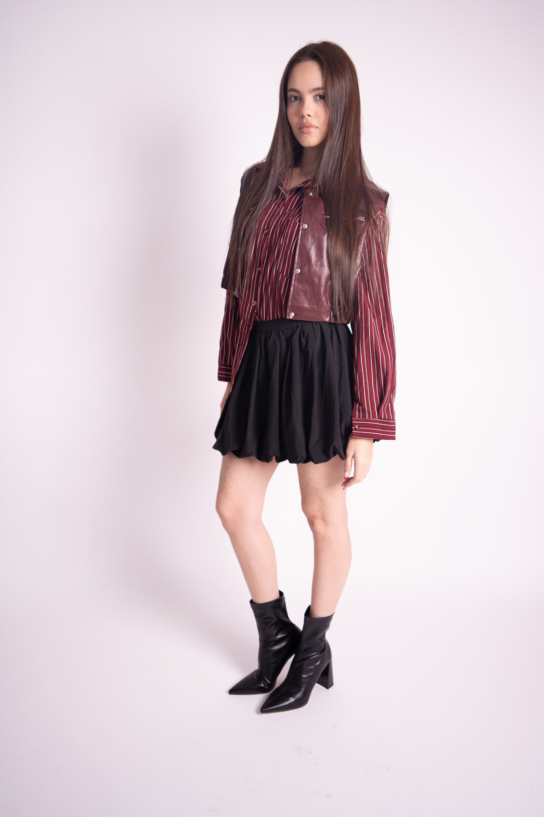 Camisa Rayada con Chaleco Efecto Piel