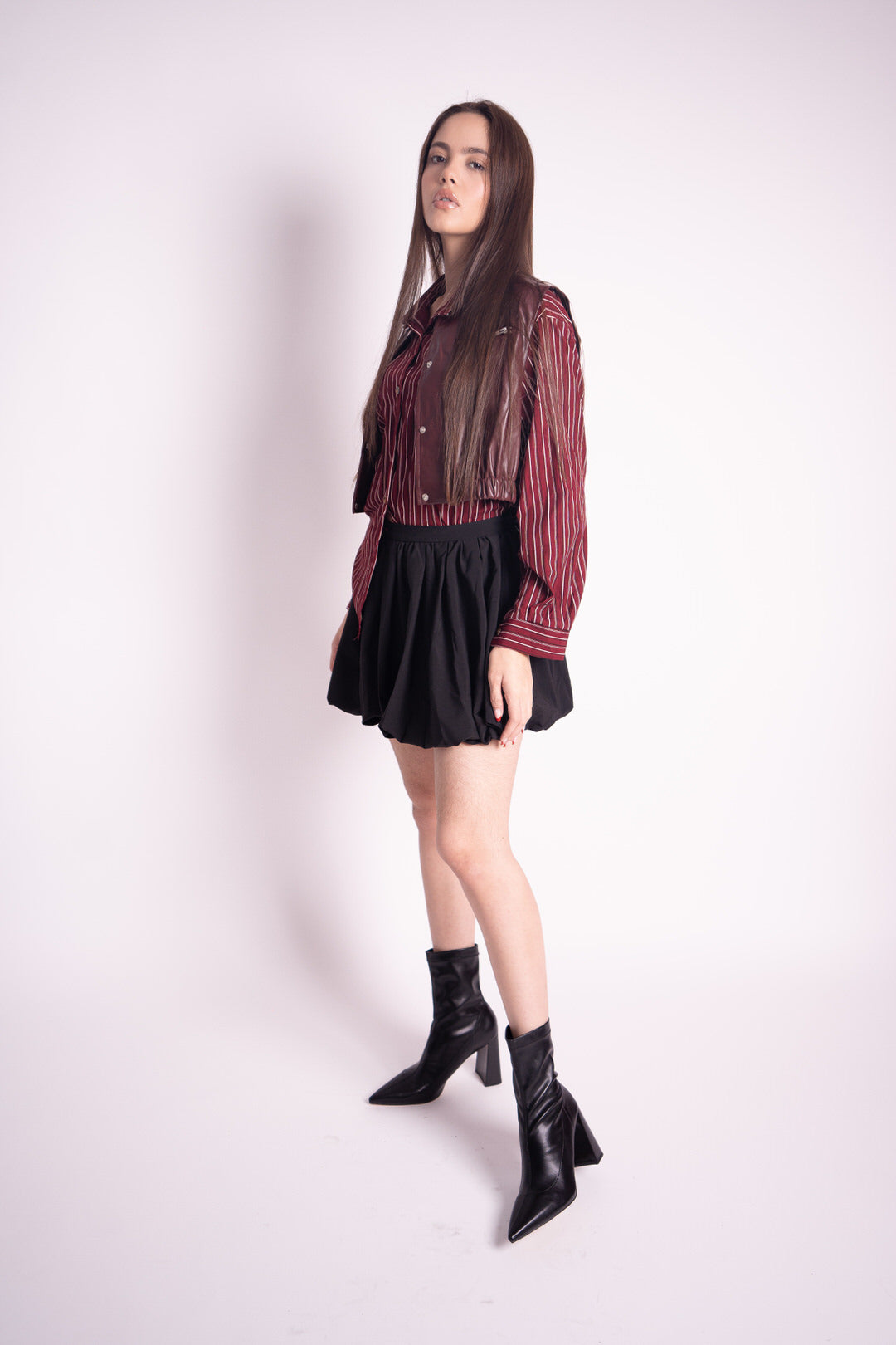 Camisa Rayada con Chaleco Efecto Piel
