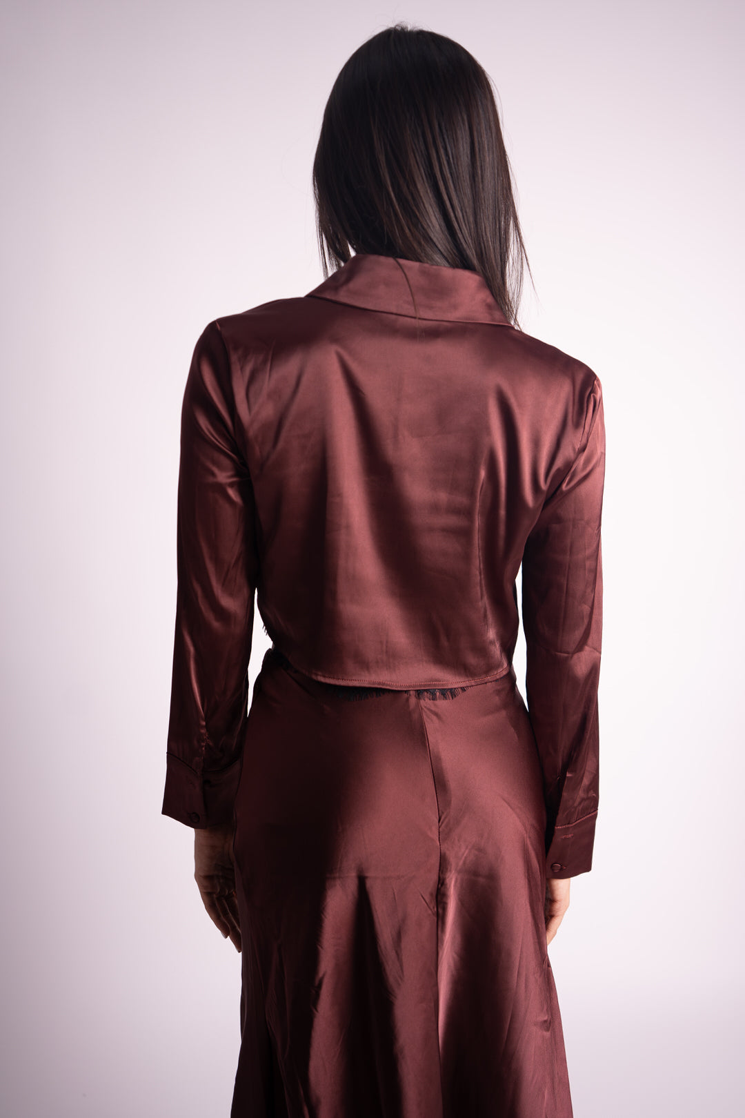 Conjunto Falda y Blusa Satinado Burgundy