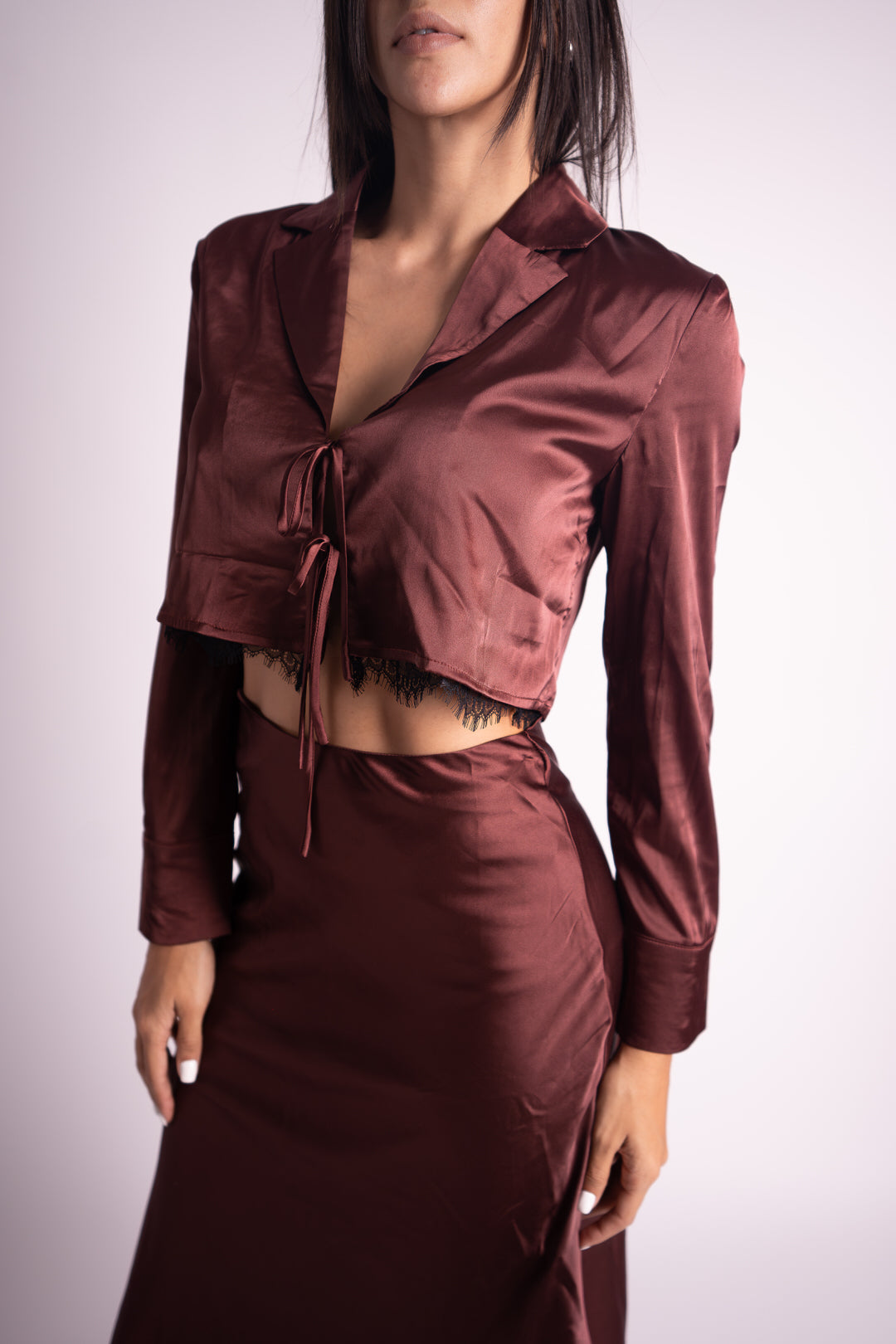 Conjunto Falda y Blusa Satinado Burgundy