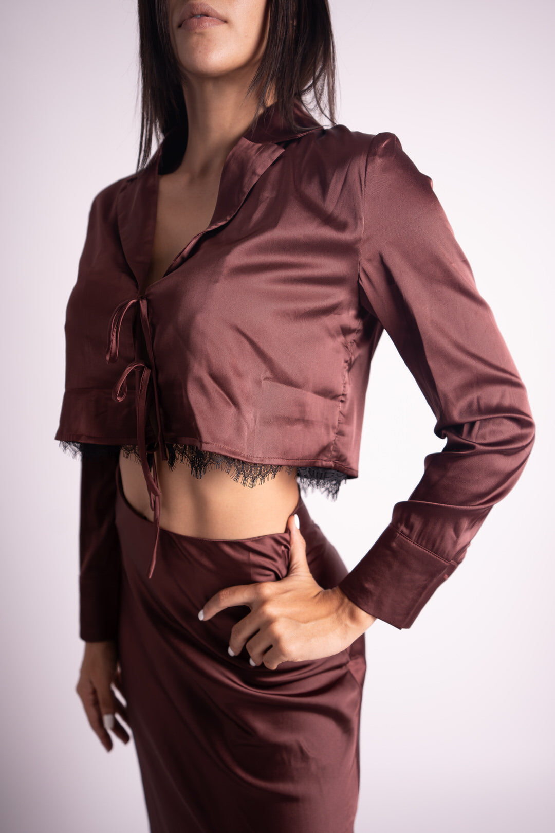 Conjunto Falda y Blusa Satinado Burgundy